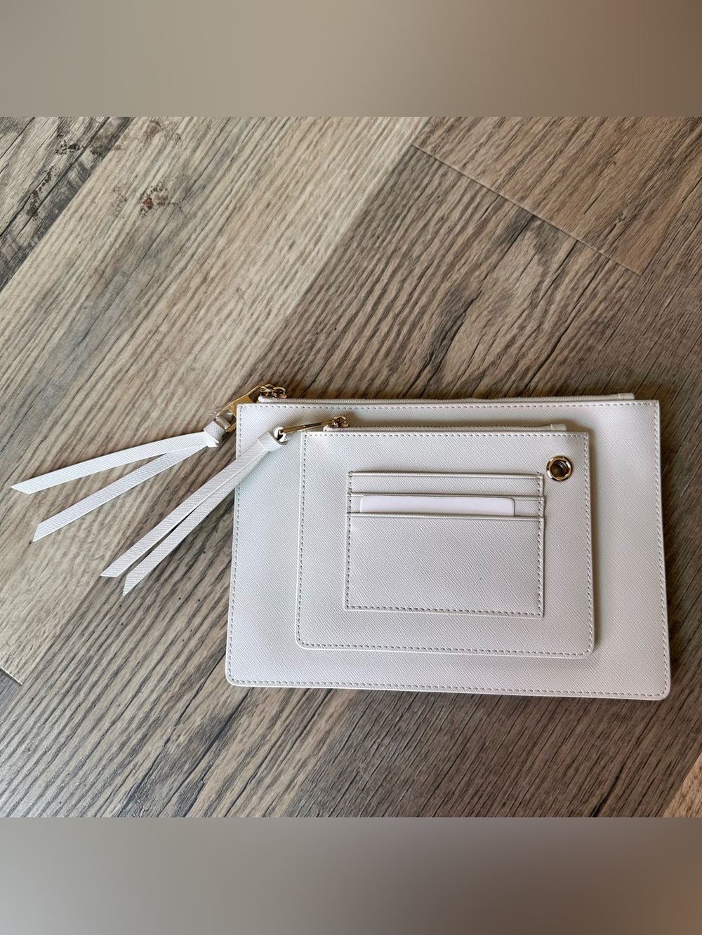 White Leather Wallet with Detachable Card Pocket